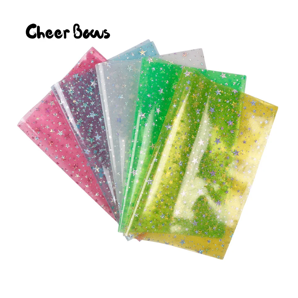 

PVC Laser Fabric 22*30CM Synthetic Hologram Shiny Star Transparent PVC Vinyl Fabric Party Decoration DIY Matirials Gift