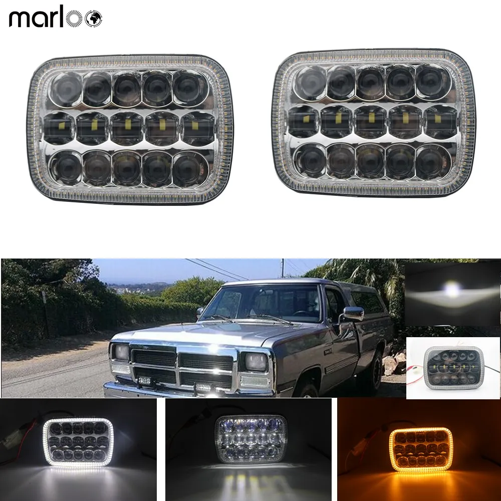 

Marloo 5x7 7x6 Led Headlights White Amber Angel Eyes DRL Halo H4 Rectangle Headlamp For Jeep Wrangler YJ Cherokee XJ Comanche MJ