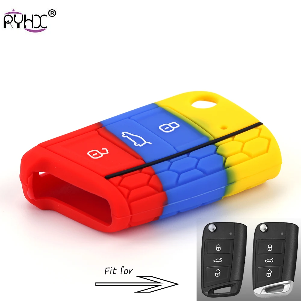 

RYHX 3 Buttons Color Silicone Car Remote Key Shell Cover Case For Golf 7 PASSAT Skoda Kodiaq Superb A7 2018 2019 Car Accessories