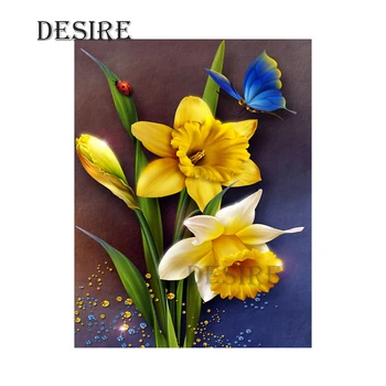 

EASHRU Diamond Painting Cross Stitch Yellow Flower Butterfly Round Drill Mosaic Picture Rhinestone DIY Diamond Embroidery PT888