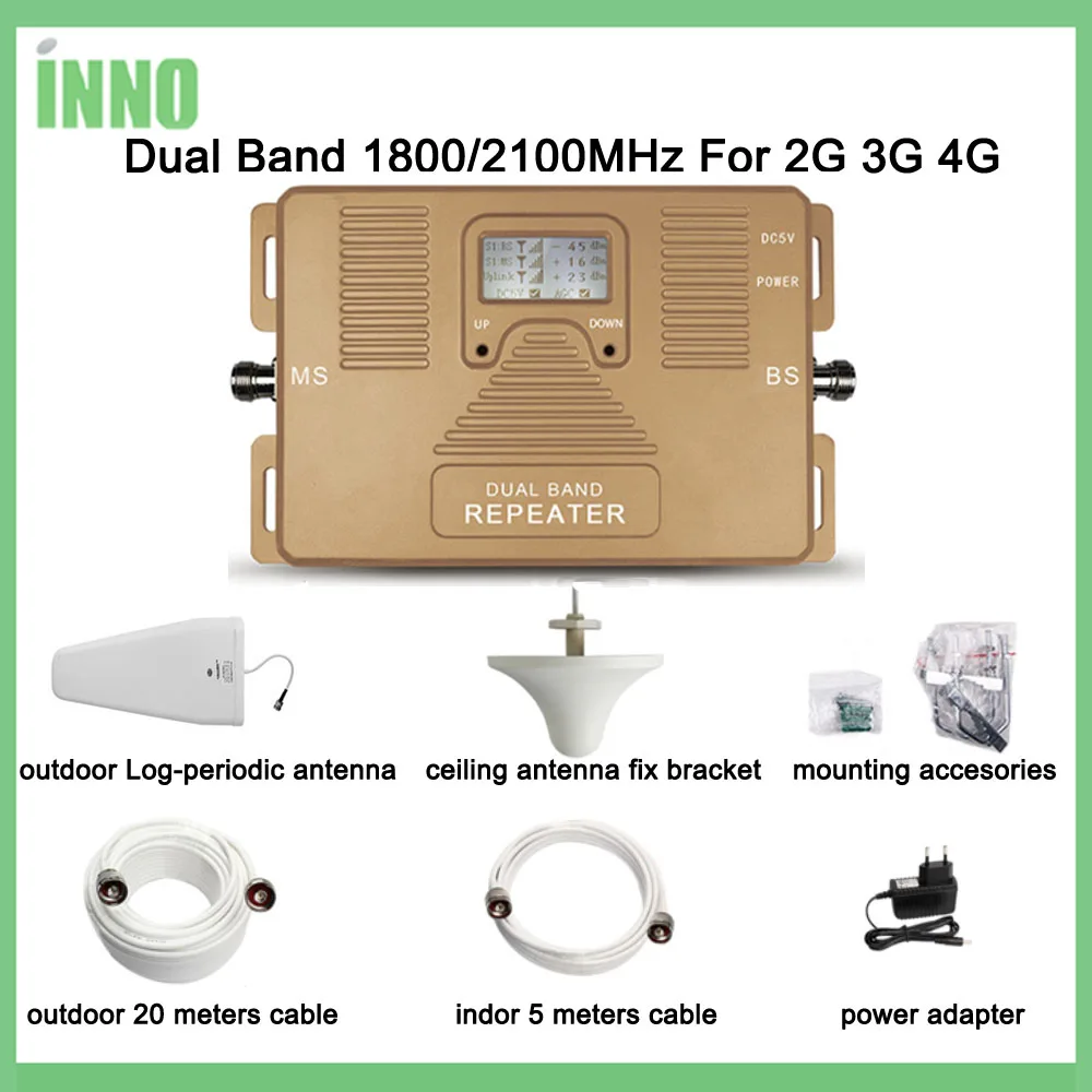 Image Full Smart!DUAL BAND LCD display speed 2g+3g+4g1800 2100mhz mobile signal booster cellular cell phone signal repeater amplifier