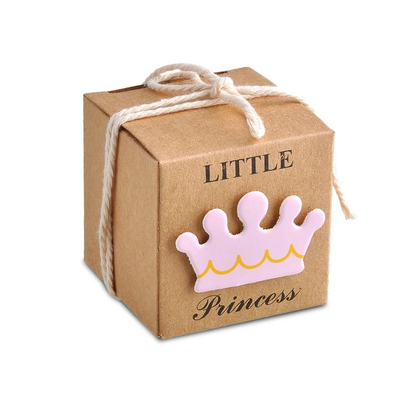 WEIGAO 20/40 шт. крафт Бумага коробка конфет мешочки для вечеринки перед рождением ребенка мальчик подарки для гостей «Маленький принц», одежда/принцесса проект "Корона" счастливый подарок на день рождения
