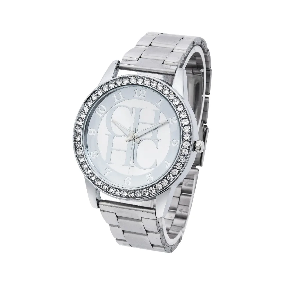 Reloj mujer, новинка, известный бренд, роскошные часы, женская мода, кристалл, платье, кварцевые часы для женщин, нержавеющая сталь, наручные часы, хит - Цвет: Серебристый