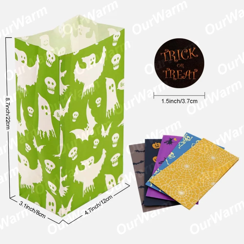 OurWarm 24 шт. бумажные пакеты на Хэллоуин для подарка Паутина Летучая мышь шаблон конфеты лакомство мешок Детская праздничная подарочная упаковка Хэллоуин украшения
