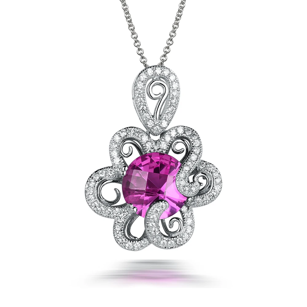 

l&zuan 100% 925 Sterling Silver Necklace 8.19ct Pink Stone Romantic Luxury Pendant Fine jewelry For Women