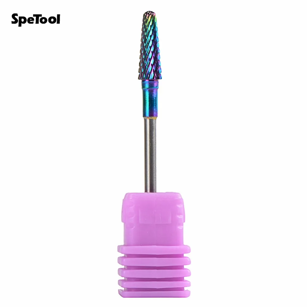 

SpeTool Mutil-color Coated Tungsten Carbide Nail Drill Bit Small Cone Shape Accessory For Electric Manicure Drill Machine Tool