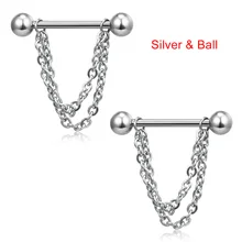 1 Pair Pierced Nipple Breast Rings Nail Barbell Steel Chain Pendant Body Piercings Jewelry XIN-Shipping