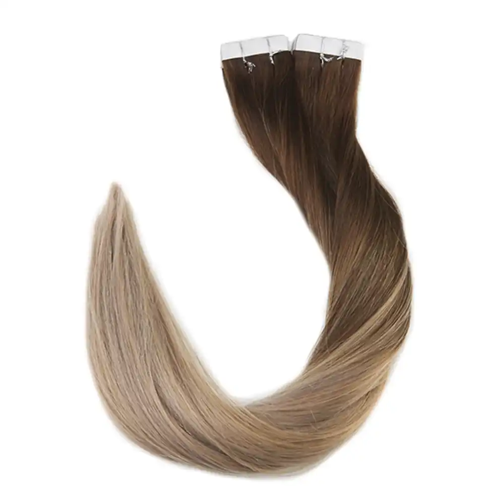 Full Shine Human Hair Extensions 4 Dark Brown Fading To 18 Ash