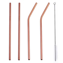 Eco-Friendly Reusable Stainless Steel Drinking Straw Set with Cleaner and Carrying Case (Rose Gold A)
