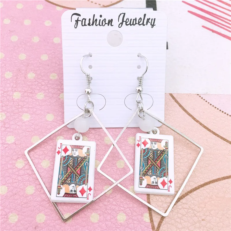 

Vintage Fashion Charm Stud Earrings for Women Girls Bar Fun Exaggerated Square Poker Earrings Long Earrings Jewelry Wholesale