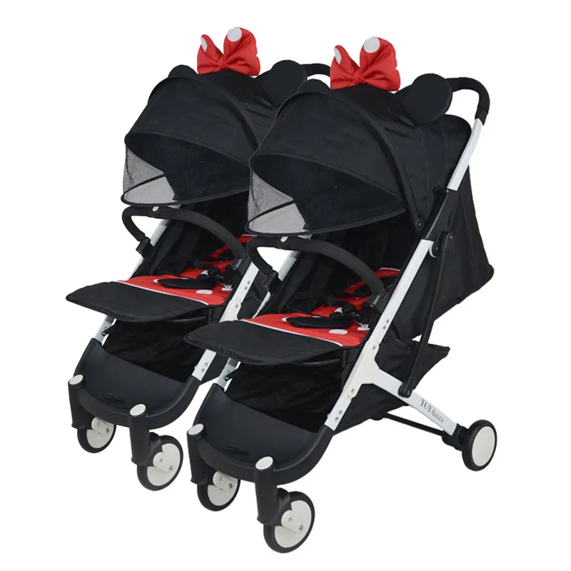  Yoyaplus Twin stroller high landscape portable baby stroller foldable sit reclining stroller double