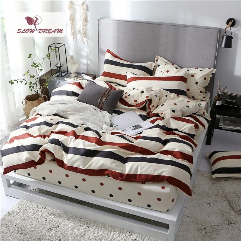 SlowDream Striped Art Bedspread Double Duvet Cover Set Pillowcases