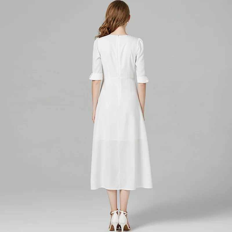Новое Женское офисное белое летнее платье средней длины Vestidos Verano Bohe рубашка повседневное пляжное праздничное платье Kleider Damen K6031