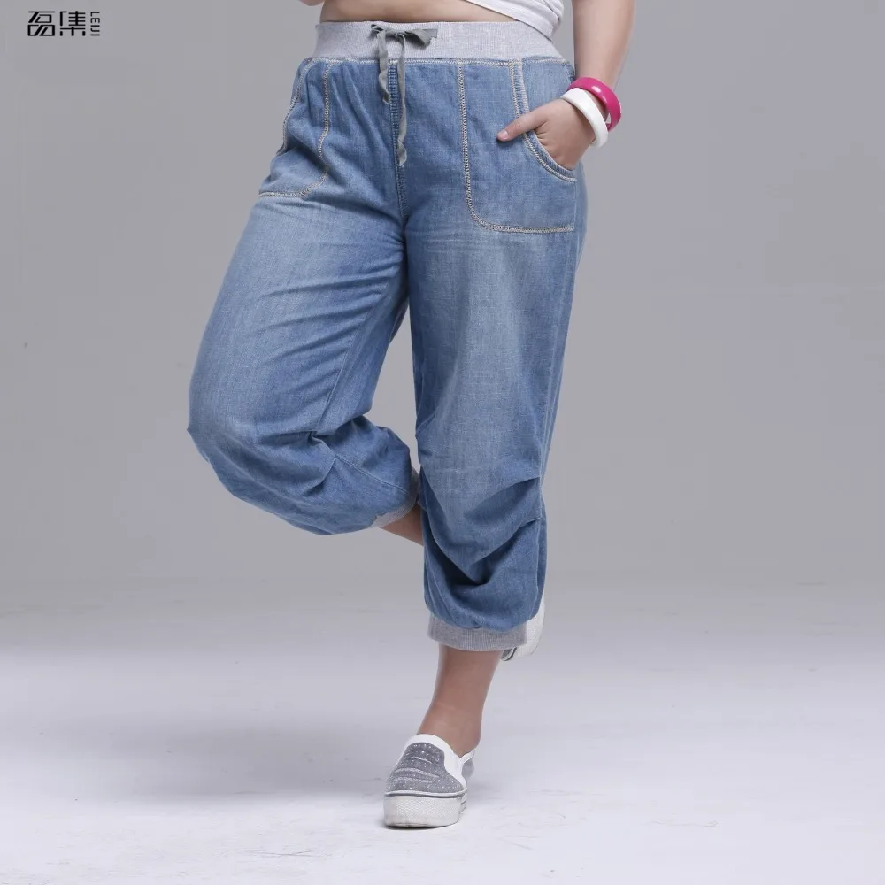 2018 letní dámské džíny harem kalhoty plus volné kalhoty pro ženy džínové kalhoty Capris 6XL