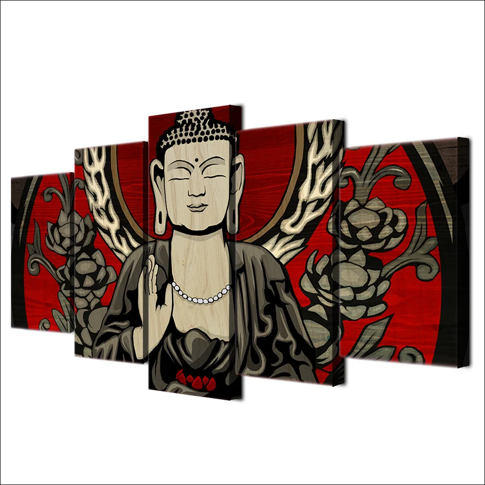 Artsailing HD Printed 5 piece Canvas Prints Retro Colorful Buddha paintings for living room on the wall with frame UP-1918A