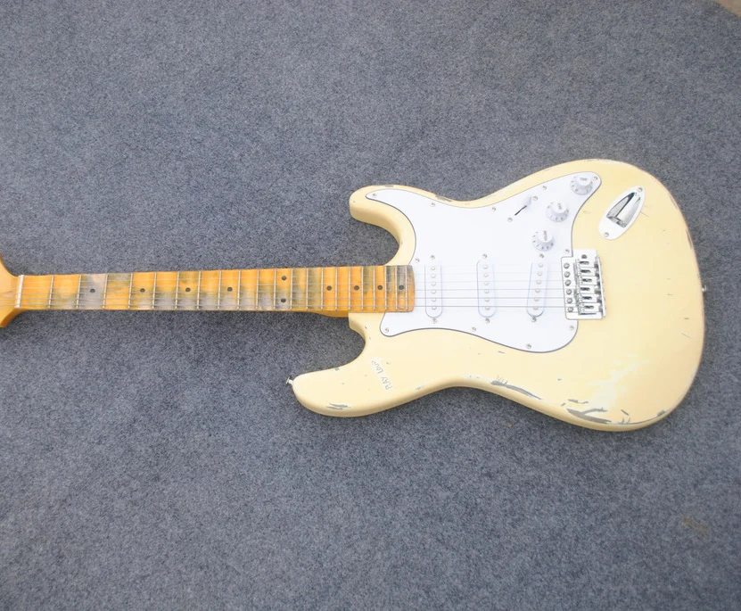 

2016 New + Factory + creamy vintage old looking electric guitar scalloped neck " play loud " guitar Free Shipping Relic Guitar
