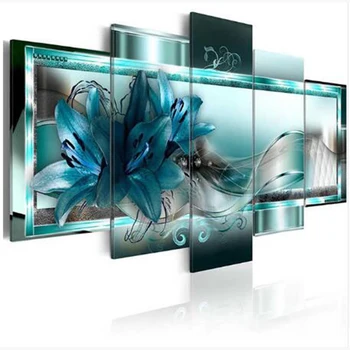 

5pcs Square/Round Drill 5D DIY Diamond Painting blue "orchid flower" Multi-picture Combination 3D Embroidery Mosaic Home Decor