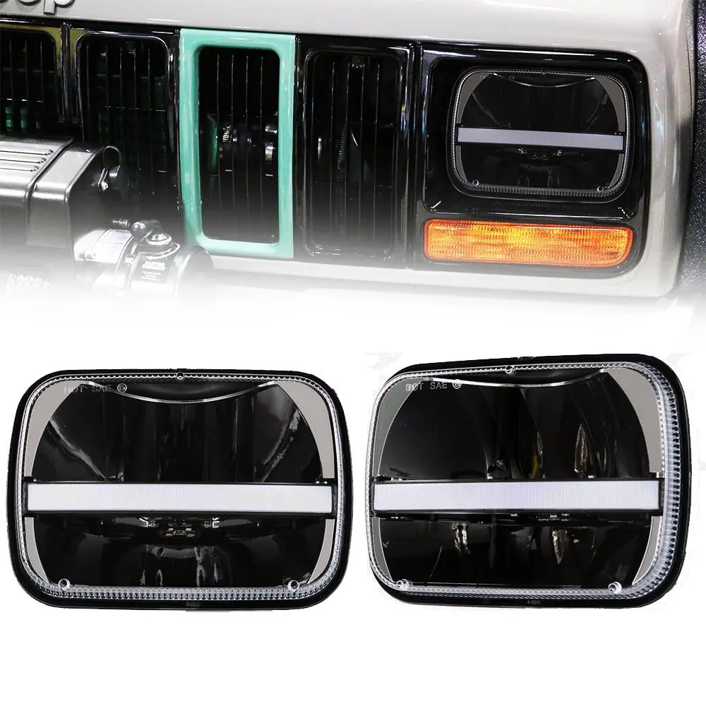 DOT approved 5 x 7inch Rectangular LED Headlights DRL Turn Signal for Jeep Wrangler YJ Cherokee XJ Trucks Offroad Headlamp Replacement H6054 H5054 H6054LL 69822 6052 6053