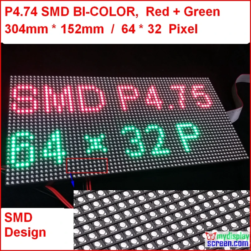 

P4.75 indoor two color led module,high clear,top1 for text display,304* 152mm,64 * 32 pixel, red, green,yellow tow color matrix