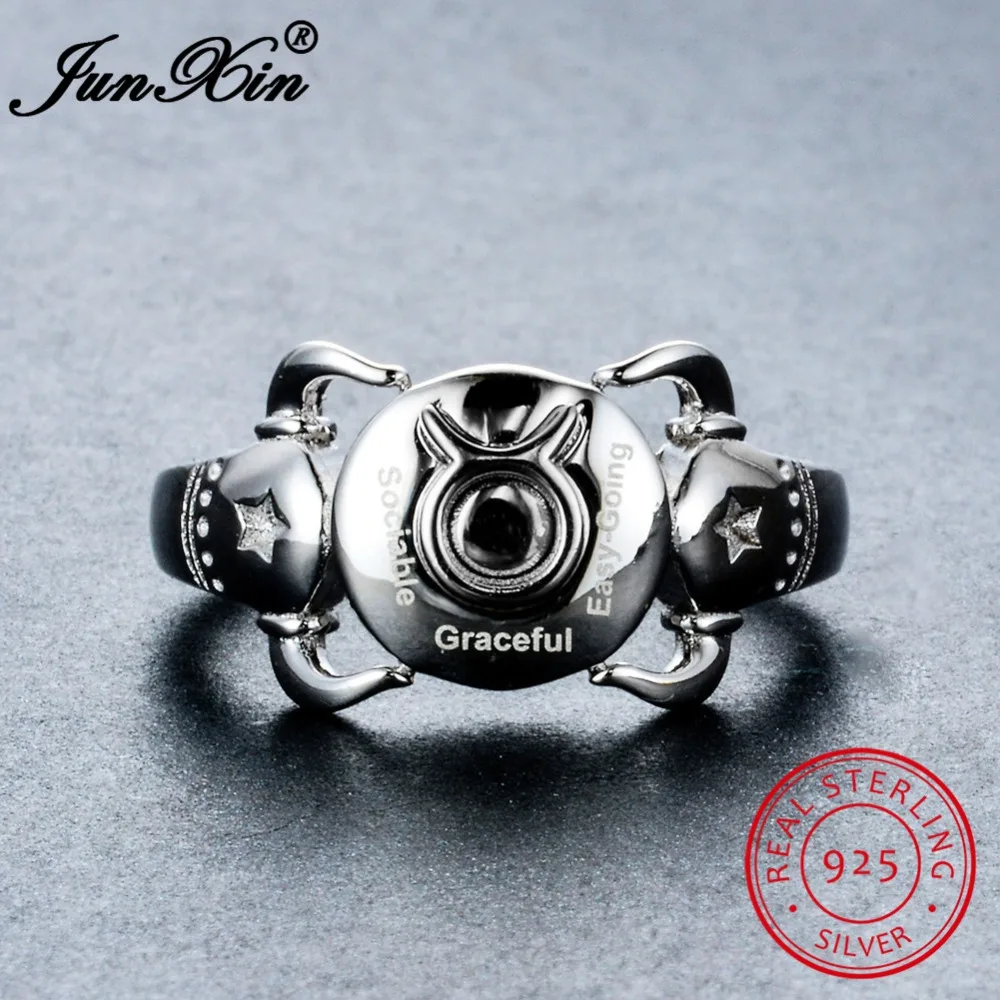 

JUNXIN 100% Real 925 Sterling Silver Taurus Rings For Women Fashion Constellation Jewelry Unique Engagement Ring Best Gift
