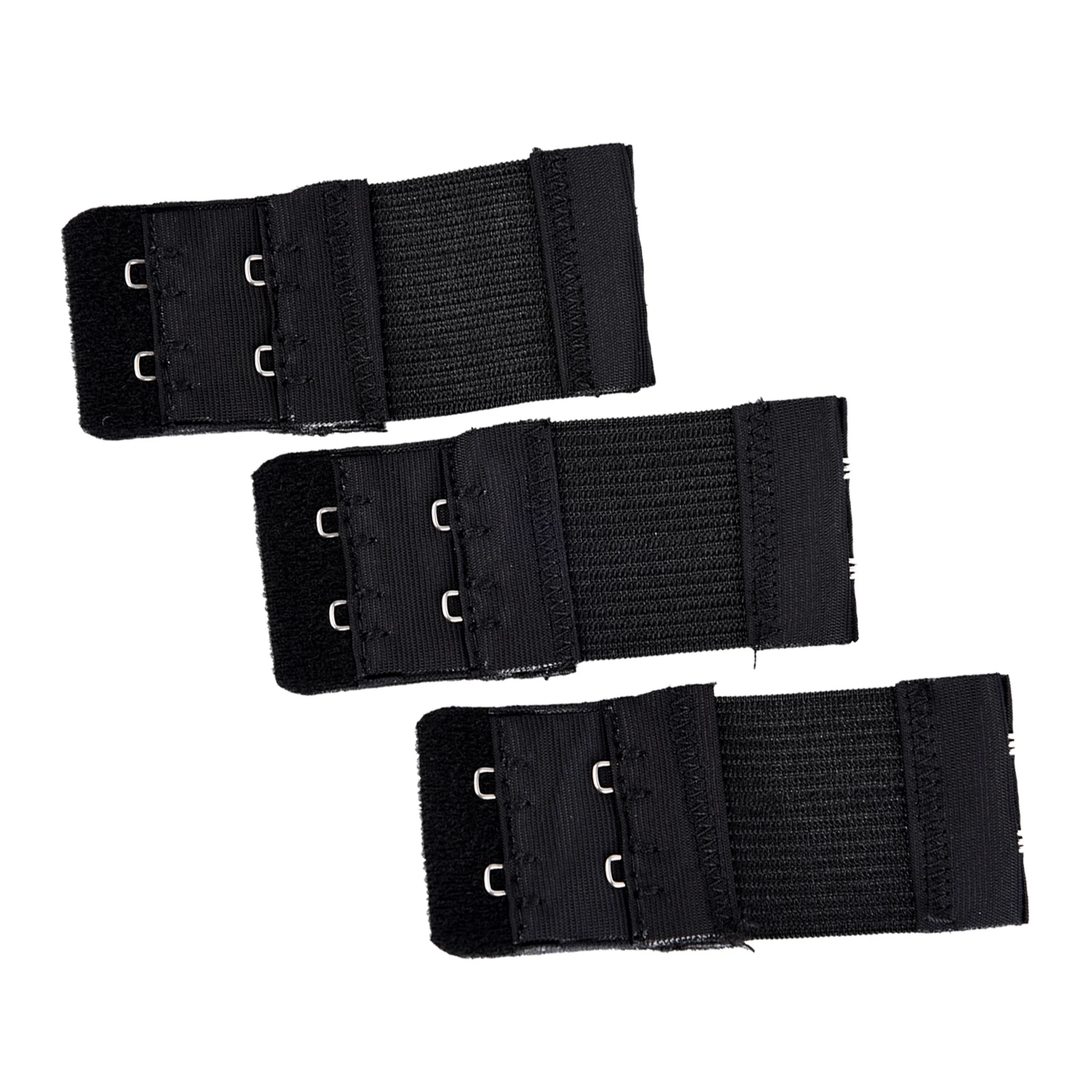 3pcs Woman 2 x 2 Hook and Eye Tape Elastic Extension Bra Extender Black