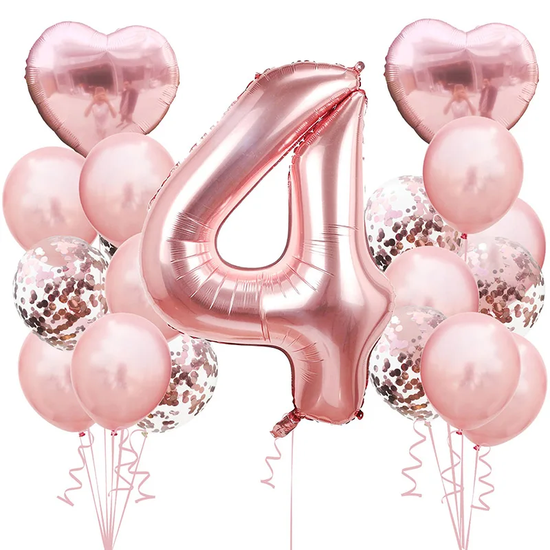 Rose Gold number 1 2 3 4 5 6 7 8 9 Heart Foil balloons Birthday Party Baby Shower Decoration supplies Confetti Latex Balloon