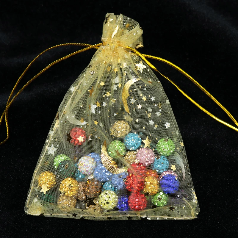 Sacs en organza Moon Star, petit sac cadeau de proximité de Noël, sacs et pocommuniste d'emballage de bijoux à breloques, offre spéciale, 7x9 cm, 9x12cm, 100 pièces par lot