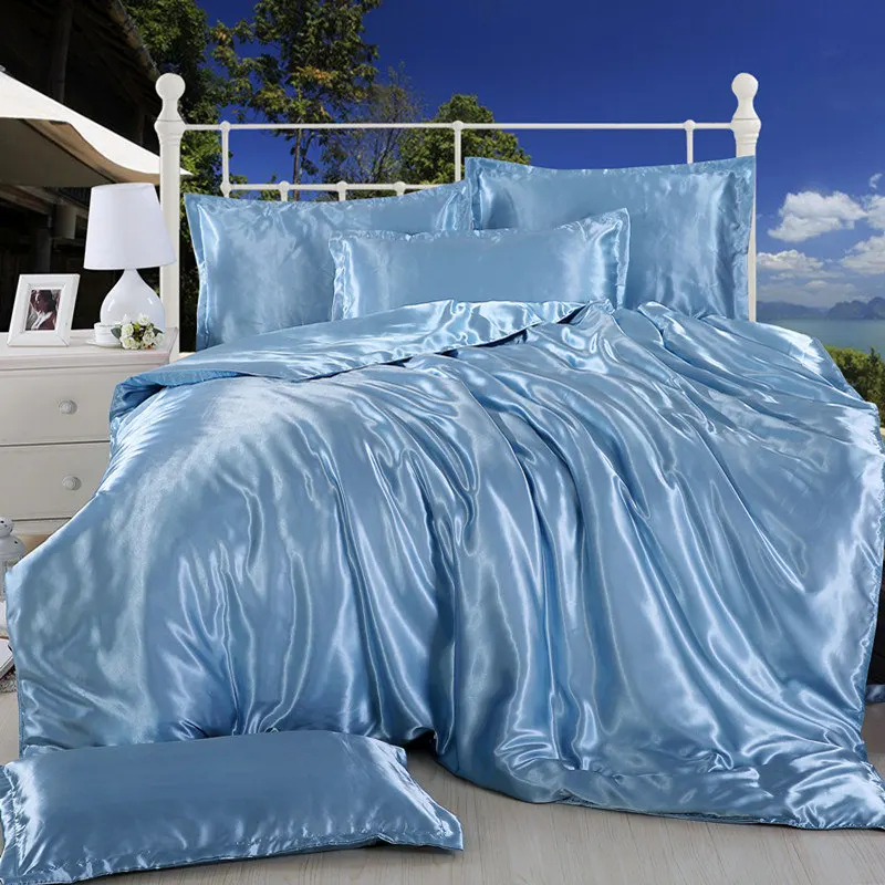  New 100% pure satin silk bedding set Home Textile King size bed set bed clothes duvet cover flat sh