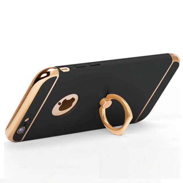 Роскошный ультра тонкий противоударный защитный пластиковый чехол для мобильного телефона s, чехол для iPhone 5S 6 6s 8 7 Plus XR XS 11 pro max с подставкой - Цвет: Black