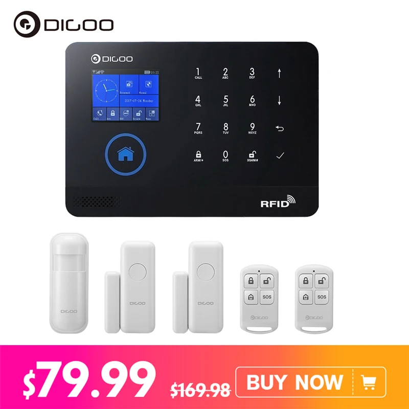 

Digoo DG-HOSA 433MHz Wireless Black 3G & GSM & WIFI DIY Smart Home Security Alarm Systems Kit Infrared Motion Sensor APP Control