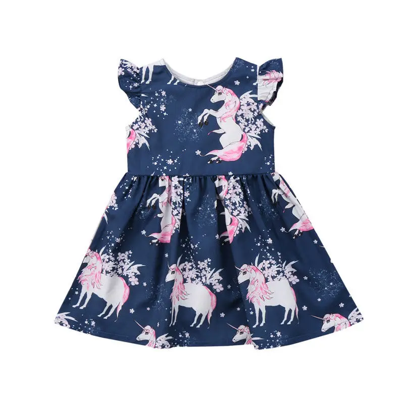 Pudcoco/платье для девочек; Одежда для новорожденных девочек с цветочным принтом; комплект одежды с платьем; праздничное платье принцессы - Цвет: navy blue