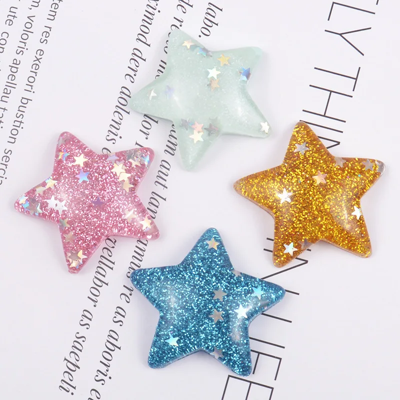 

4 Colors Resin Glitter Star Ornaments For Women Hand Made Hair Accessories Decoration Materials Diy Jewelry Making Supplies