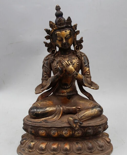 

xd 002859 15"Chinese Tibet Buddhism Bronze Gild Seat Manjusri Kwan-yin Guan Yin Statue
