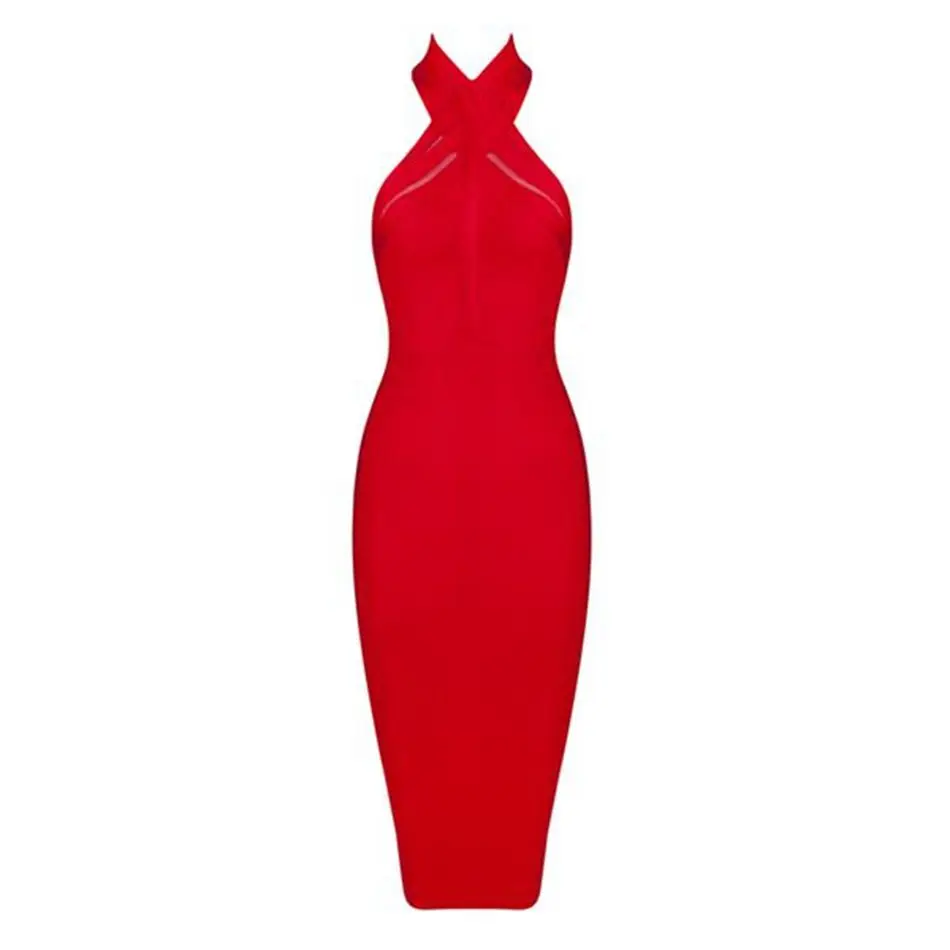 Новейшее летнее праздничное платье-повязка знаменитости женское синее без рукавов с открытыми плечами Сексуальное Вечернее Платье женское облегающее платье Vestidos - Цвет: Красный