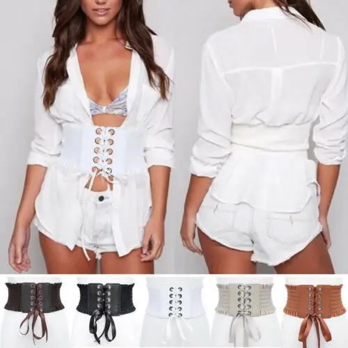 Retro British Women Lace Up Eyelet Cotton Corset Belt High Waist Wide Style Belt