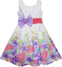 Sunny Fashion платья для девочек новогодние костюмы Пурпурный Лук Наконечник Цветочный Вечеринка Принцесса