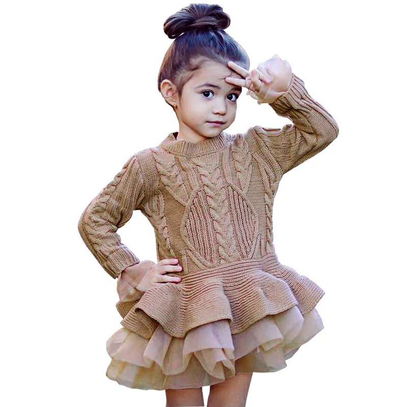 

Spring Autumn girls knitwear baby sweater kids knitted tops children mesh dress pullover clothes Eugen yarn patch 3 to 8 yrs