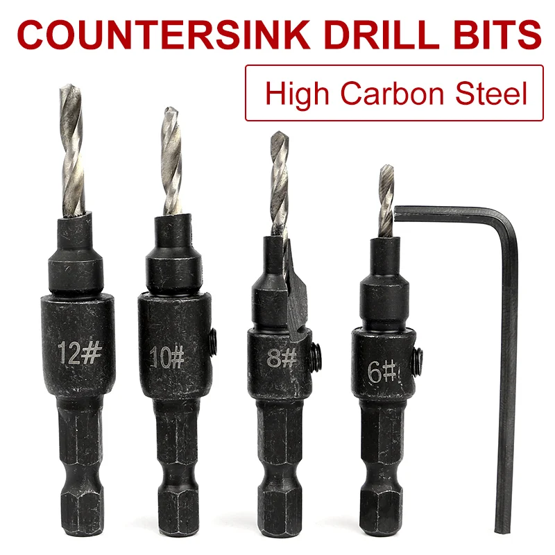 Hot 4pcs Hss Woodworking Ti Countersink Drill Bit Set Wood Countersinks Screw Size 6 10 13