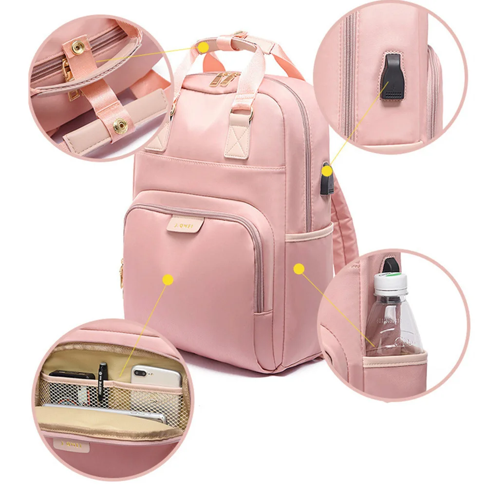  Both Shoulders USB Charge Pink Backpack Women Computer Backpack 14 Inches Woman Waterproof Bagpack  - 33016981751