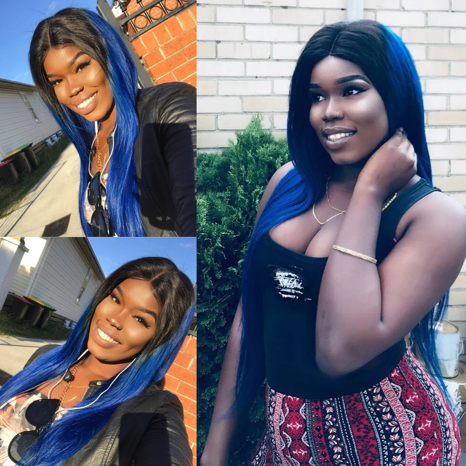  Ear to Ear 13x4 Lace Frontal Closures With Baby Hair Non Remy Hair Two Tone Ombre 1B/Blue Brazilian