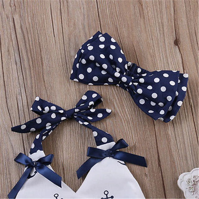 Cute Baby Girls Clothes Anchors Tops+Polka Dot Briefs+Head Band 3pcs  Outfits Set 