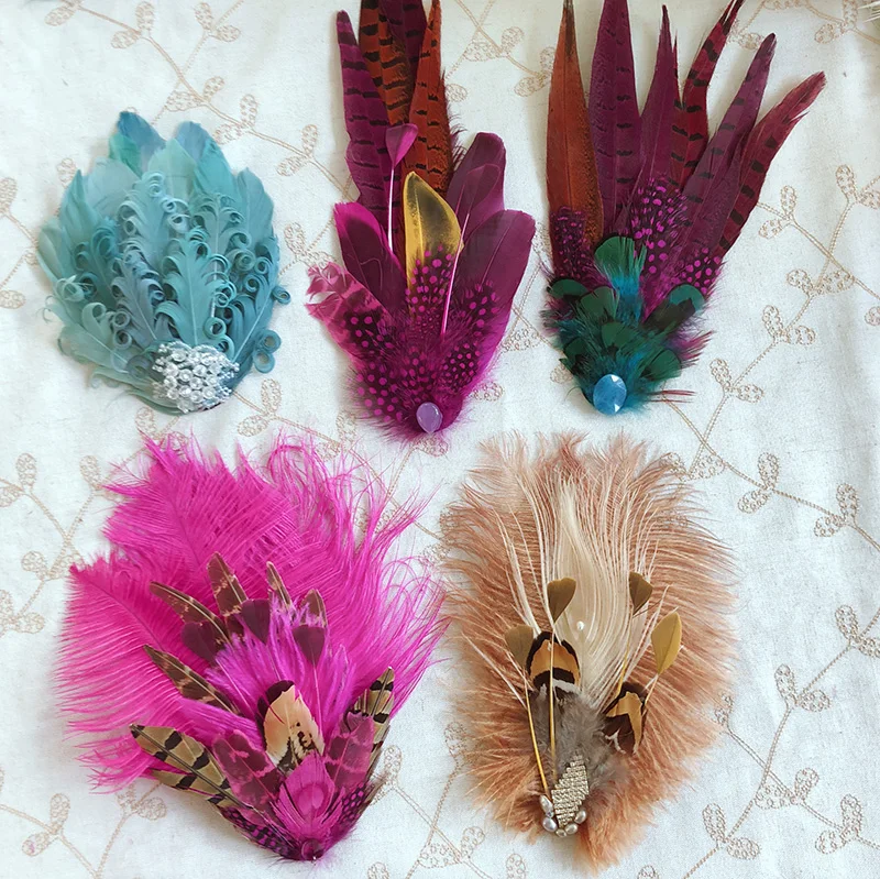 Ostrich feather stage performance exaggerated ornament hairpin chest flower head Brooch special purpose orphan | Дом и сад
