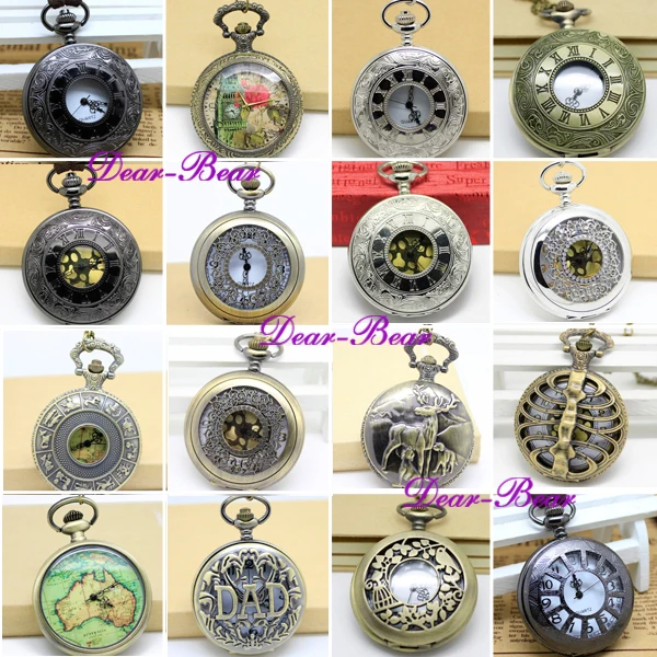 

Wholesale Vintage Punk Pocket Watch Big Ben Watch Necklace, 16 design mixed
