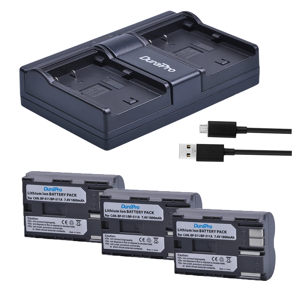 1800Mah Bp-511 Bp 511 Bp-511A Batteria Agli Ioni Di Litio + Caricatore Doppio Usa Per Canon Bp-511 Bp-511A Eos 50D 40D 30D D60 D30 5D Mv300I