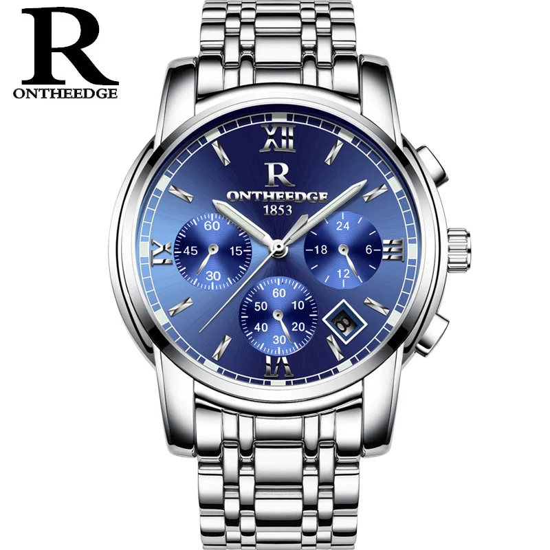 Мужские кварцевые часы золотые повседневные деловые наручные часы из нержавеющей стали новые модные часы для мужчин мужские часы OnTheEdge люксовый бренд - Цвет: silvery blue