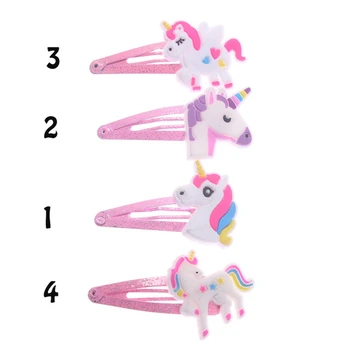 

2PCS 4 Colors Glitter Unicorn Hairclips Cartoon Animal Hair Clips Cute Plastic Hairpins Kids Bobby Pin Hair Styling tools
