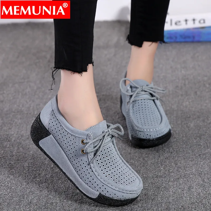 

MEMUNIA 2020 new high heels shoes casual round toe lace up platform wedges shoes Hollow and breathable casual women shoes