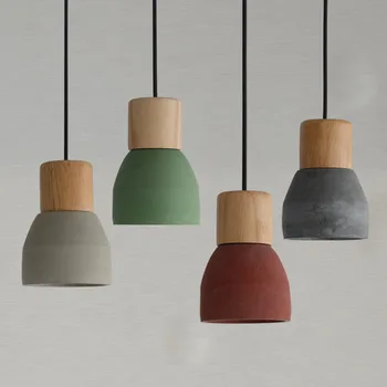 

Nordic Ash Wood Cement Pendant Lamp Modern Concret Red Blue Black Gray Cement Pendant Light Drop Home Light Vintage Dining Room