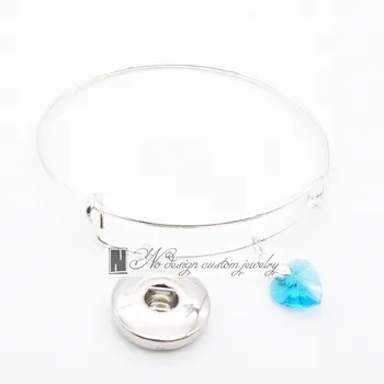 

2019 March Birthstone Charm Bracelet Bangles For 18mm/12mm Snap Button Jewelry Accessories