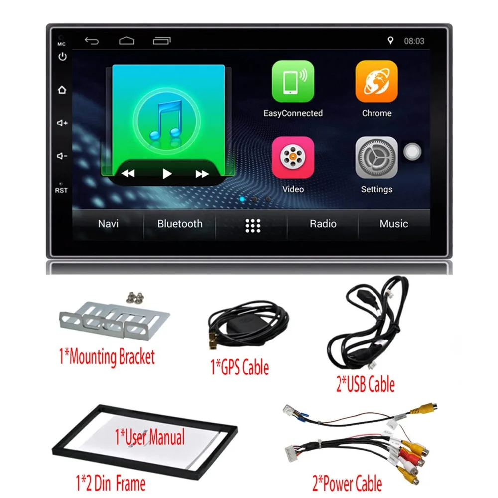 2 DIN android 6,0 Quad Core HD pantalla táctil incorporada Bluetooth Wifi AM/FM Radio 1 GB de RAM 16 GB ROM GPS de navegación del coche Autoradio